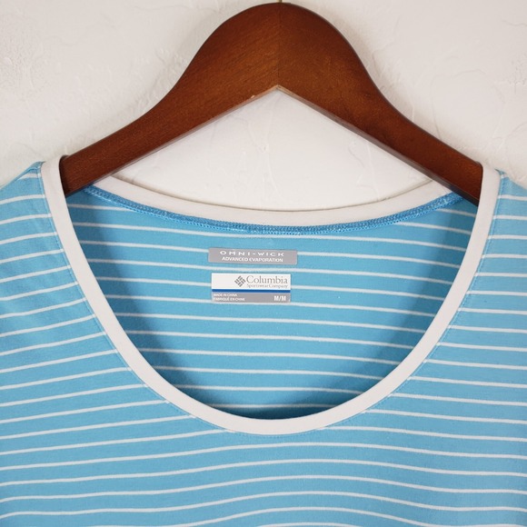 Columbia PFG Omni Wick T-Shirt Women's Medium Blue White Striped Short Sleeve - Picture 4 of 10